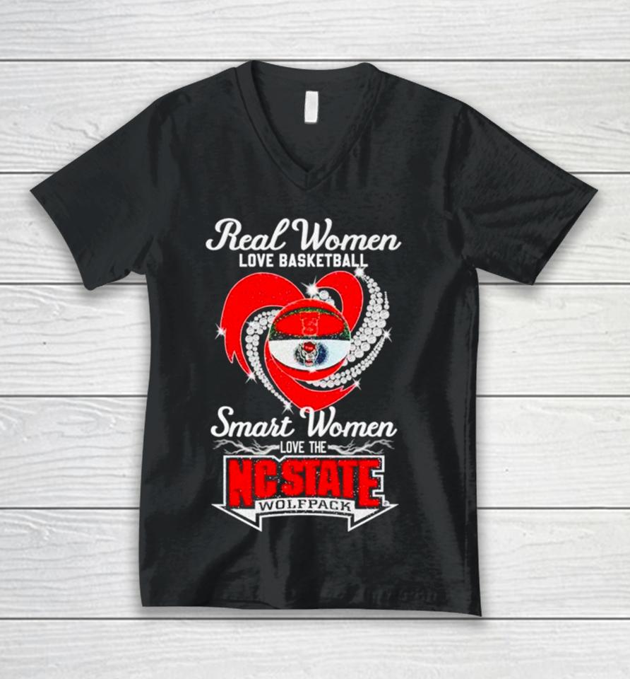 Real Women Love Basketball Smart Women Love The Nc State Wolfpack Unisex V-Neck T-Shirt