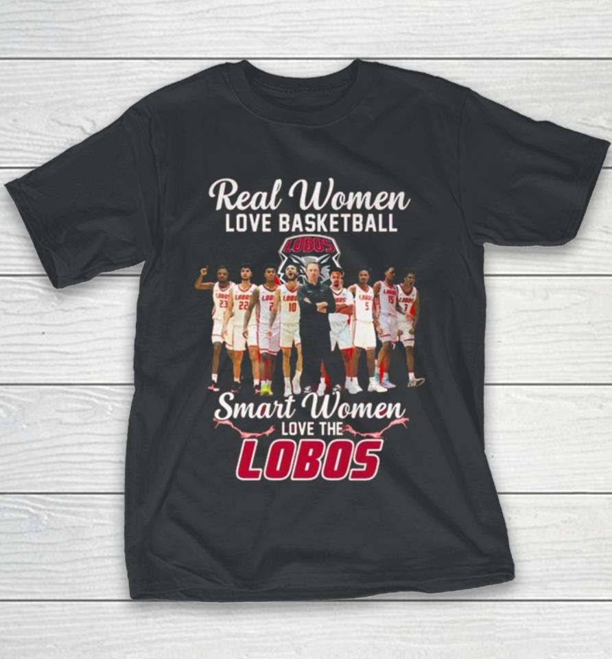Real Women Love Basketball Smart Women Love The New Mexico Lobos Men’s Basketball Youth T-Shirt