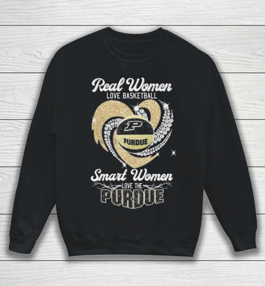 Real Women Love Basketball Smart Women Love The Purdue Boilermakers Heart Diamond 2023 Sweatshirt