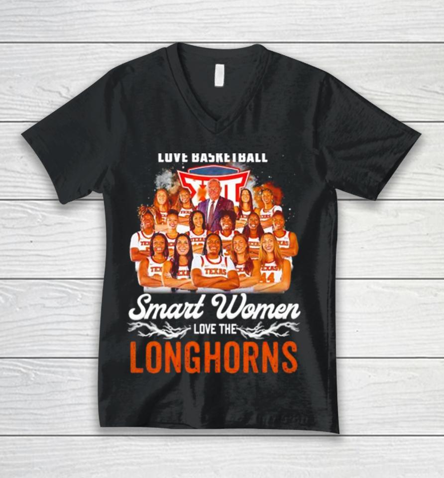 Real Women Love Basketball Smart Women Love The Texas Longhorns Women’s Basketball 2024 Unisex V-Neck T-Shirt