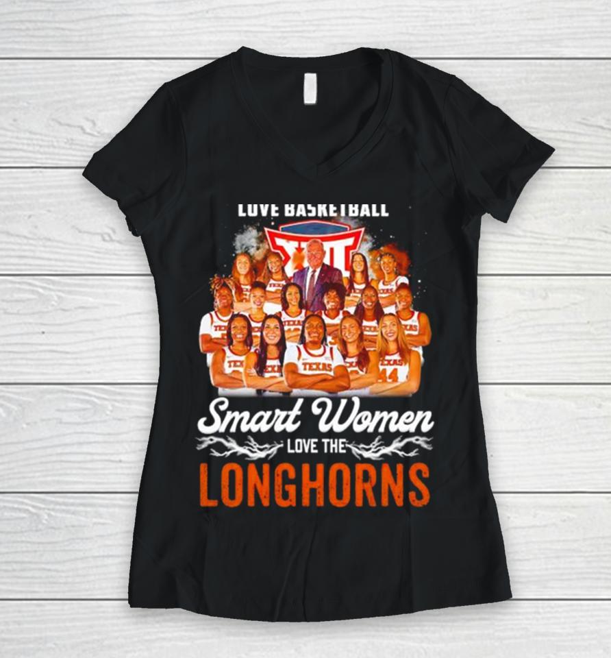 Real Women Love Basketball Smart Women Love The Texas Longhorns Women’s Basketball 2024 Women V-Neck T-Shirt