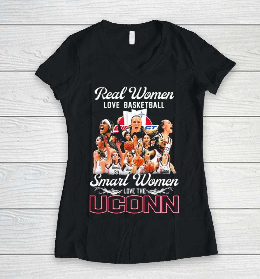 Real Women Love Basketball Smart Women Love The Uconn Women’s Basketball March Madness Women V-Neck T-Shirt