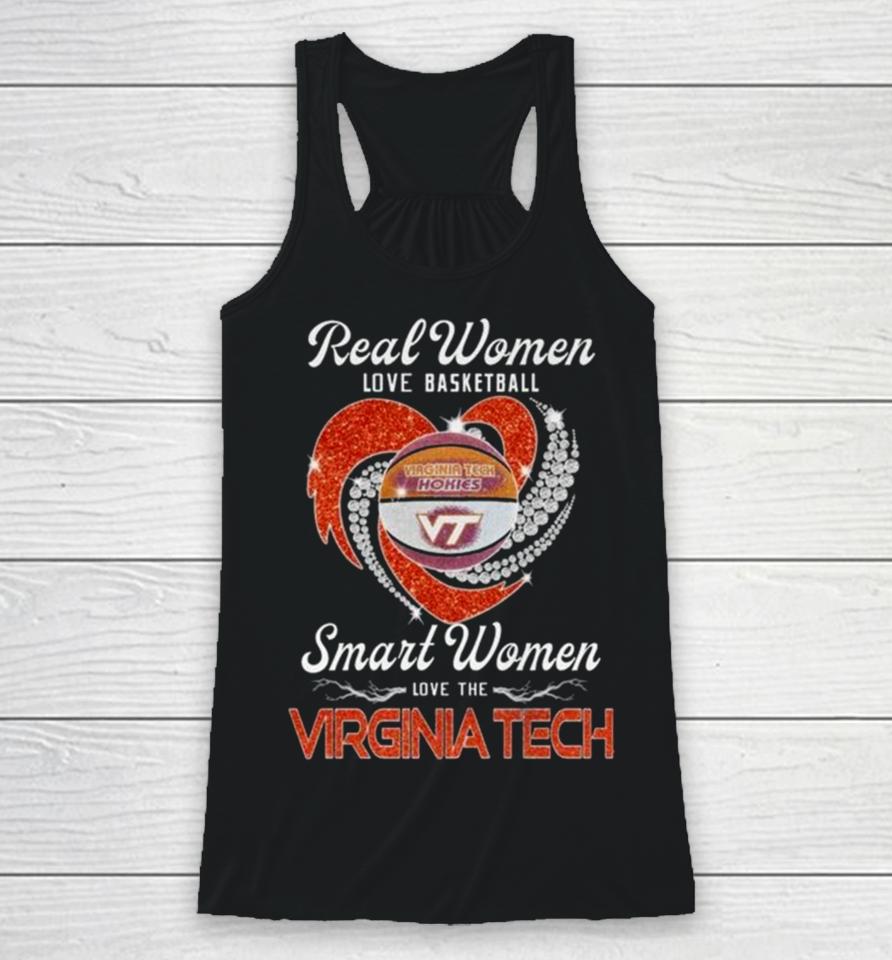 Real Women Love Basketball Smart Women Love The Virginia Tech Hokies Diamond Heart 2024 Racerback Tank