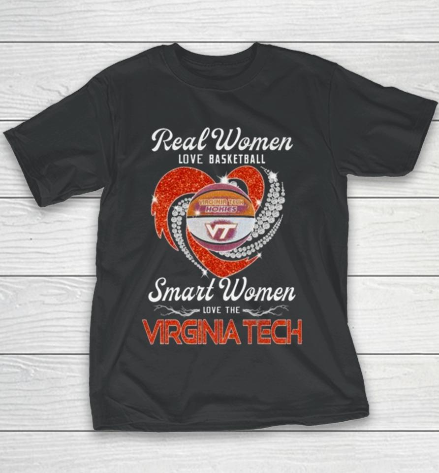 Real Women Love Basketball Smart Women Love The Virginia Tech Hokies Diamond Heart 2024 Youth T-Shirt