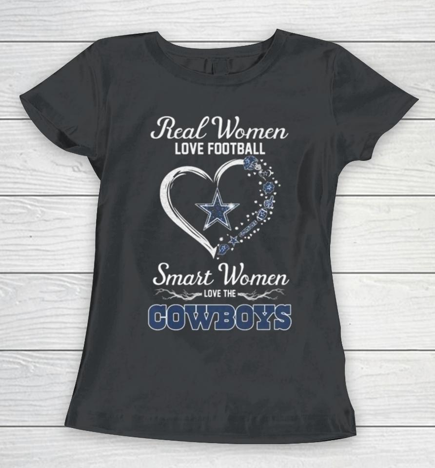 Real Women Love Football Smart Women Love Dallas Cowboys Heart 2024 Women T-Shirt