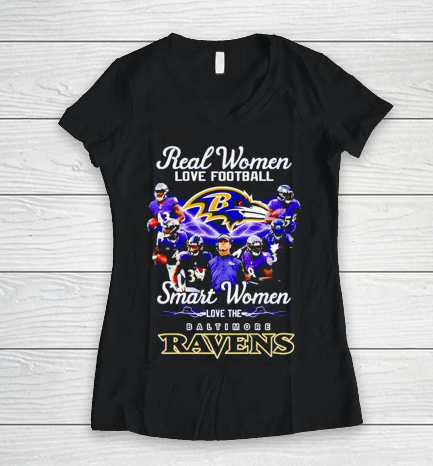 Real Women Love Football Smart Women Love The Baltimore Ravens Women V-Neck T-Shirt