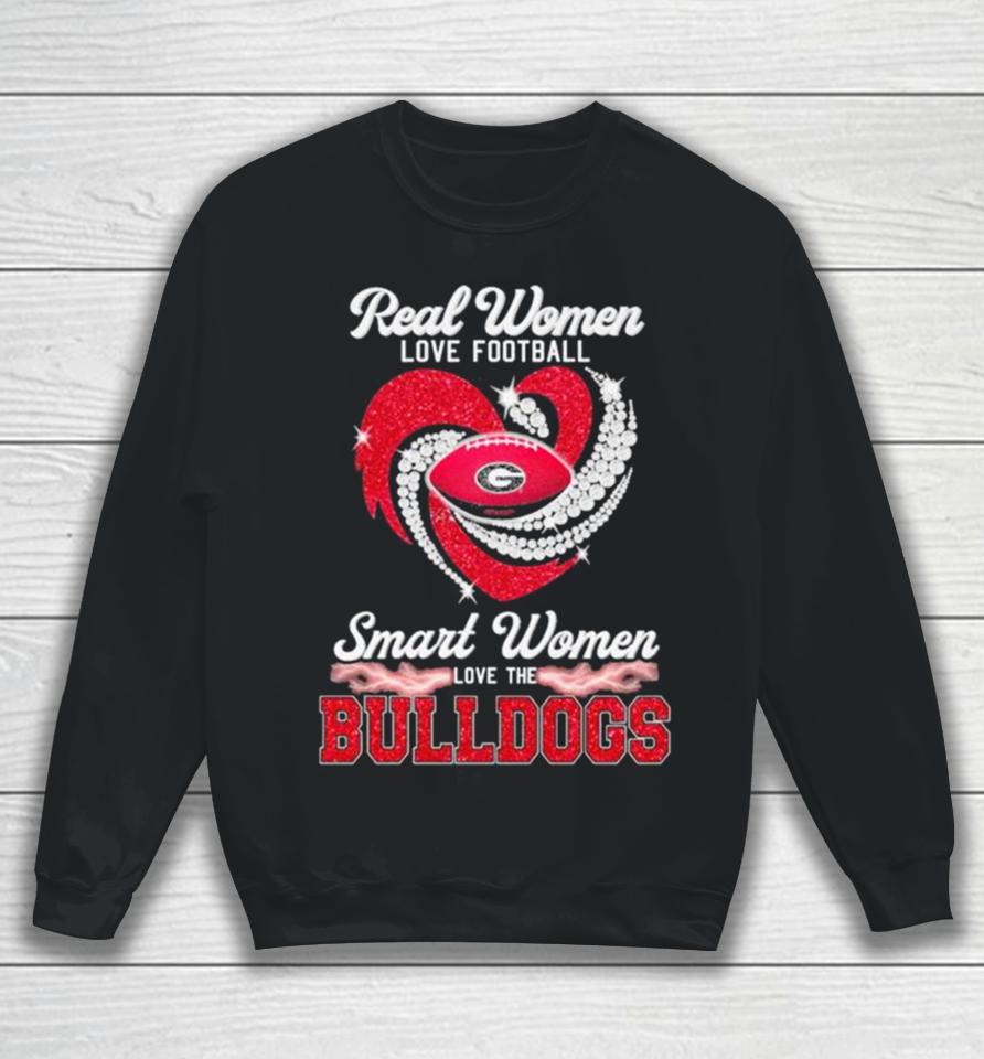 Real Women Love Football Smart Women Love The Georgia Bulldogs Heart Diamond Logo Sweatshirt