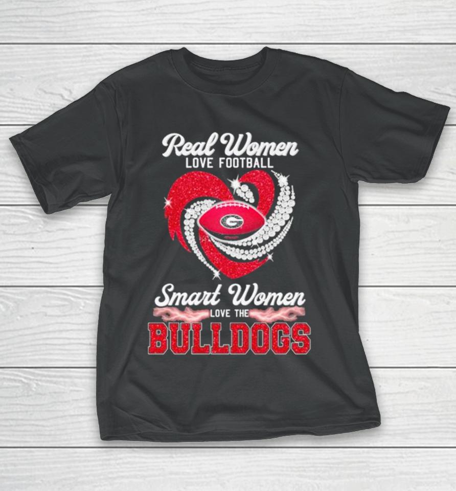 Real Women Love Football Smart Women Love The Georgia Bulldogs Heart Diamond Logo T-Shirt