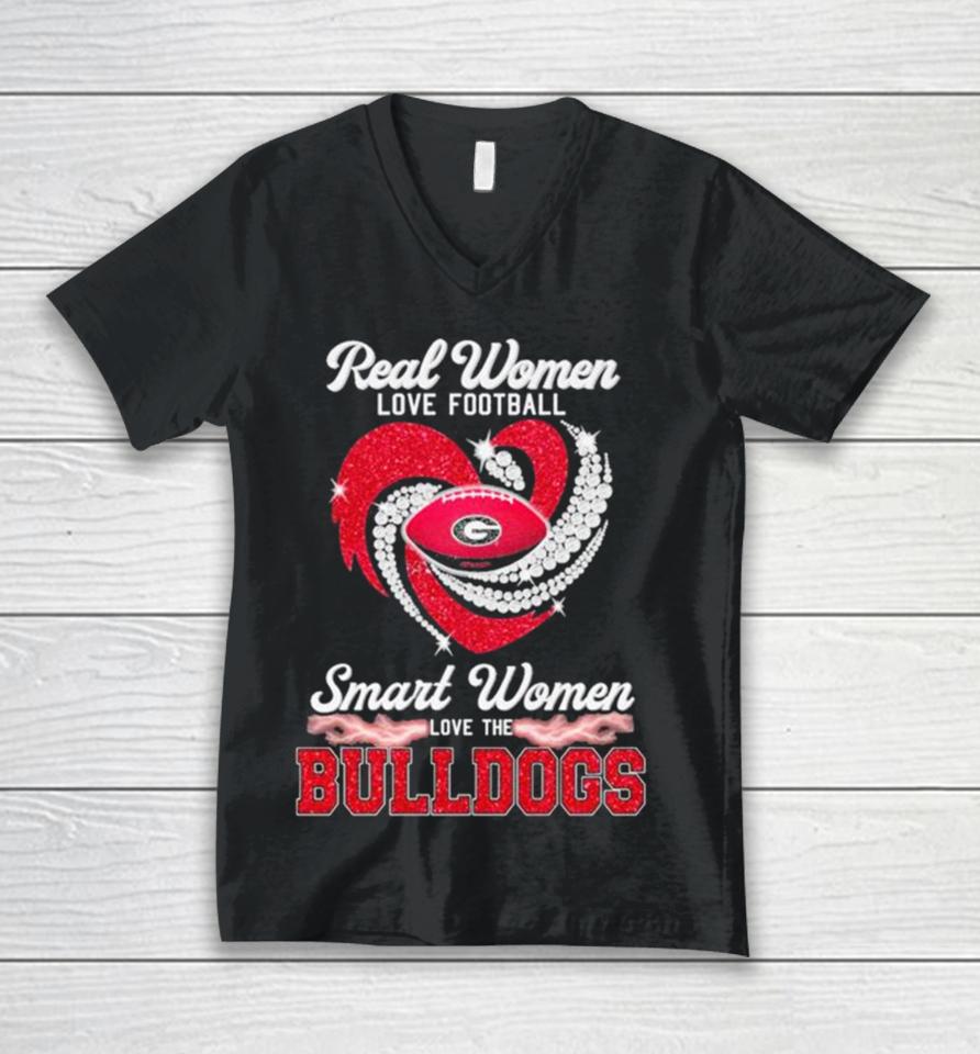 Real Women Love Football Smart Women Love The Georgia Bulldogs Heart Diamond Logo Unisex V-Neck T-Shirt