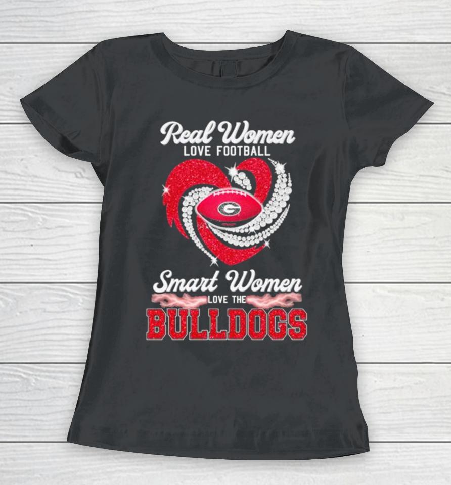 Real Women Love Football Smart Women Love The Georgia Bulldogs Heart Diamond Logo Women T-Shirt
