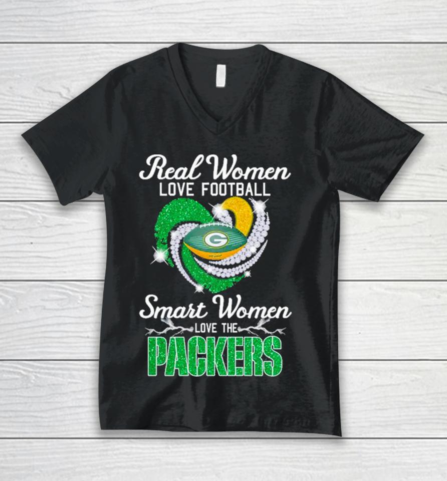 Real Women Love Football Smart Women Love The Green Bay Packers 2023 2024 Super Season Unisex V-Neck T-Shirt