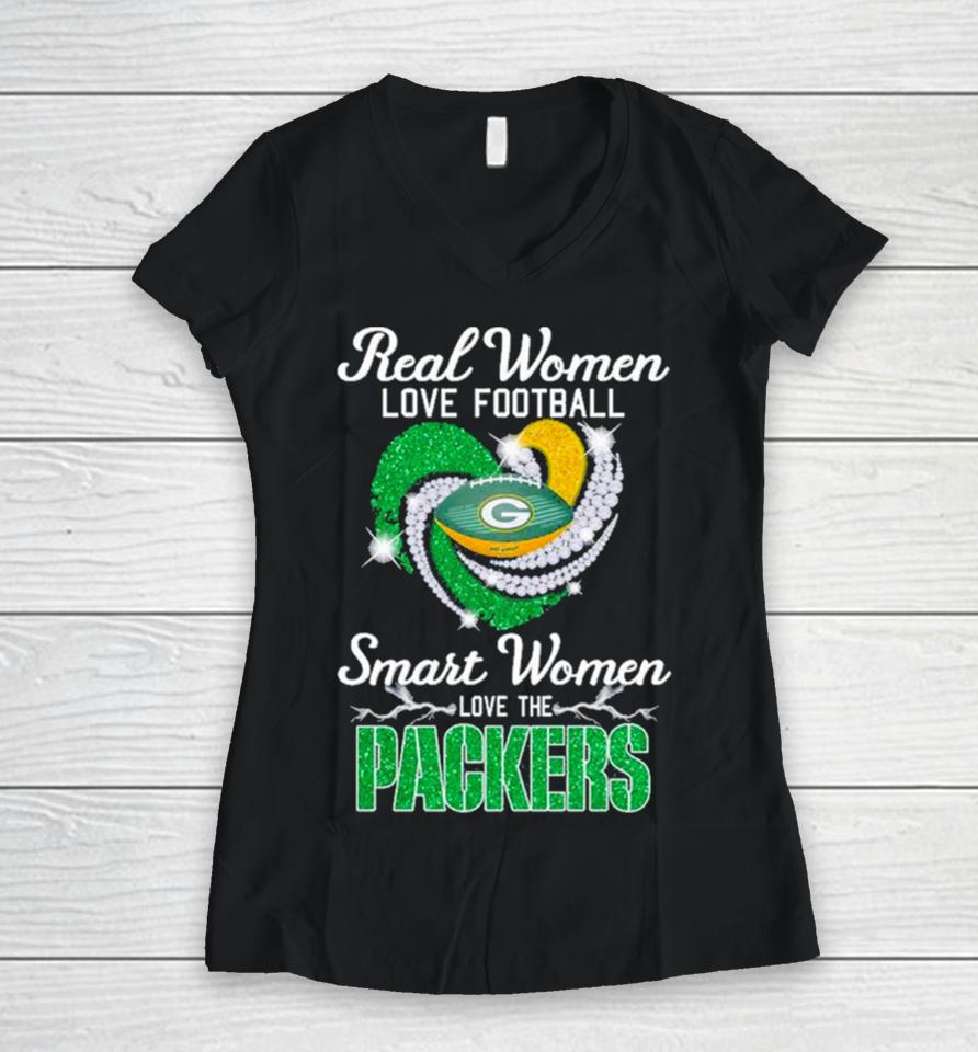 Real Women Love Football Smart Women Love The Green Bay Packers 2023 2024 Super Season Women V-Neck T-Shirt