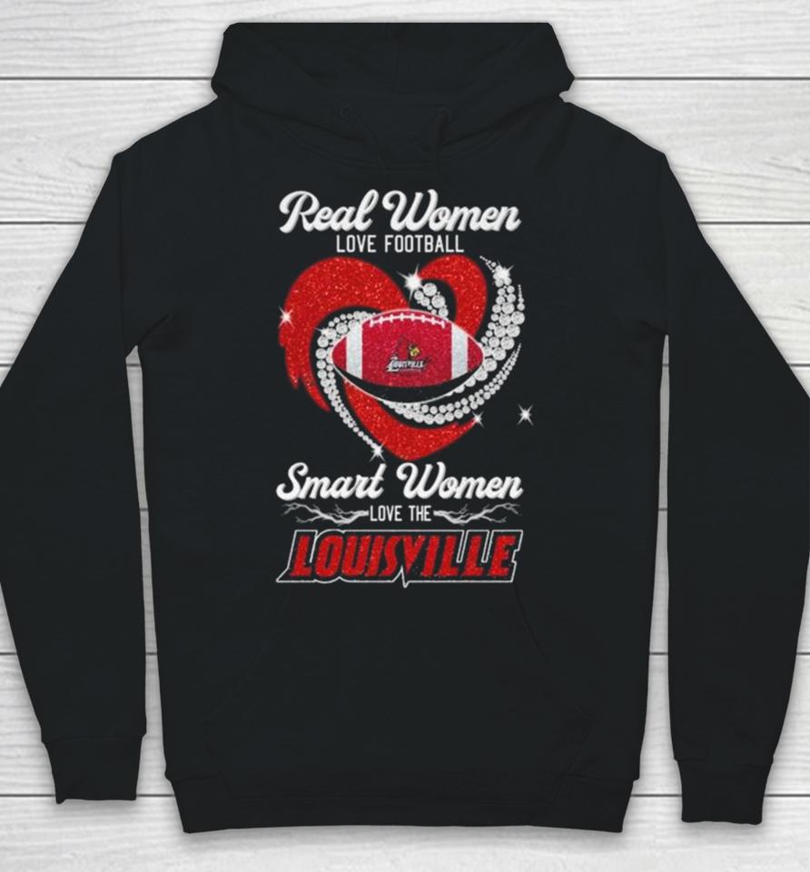 Real Women Love Football Smart Women Love The Louisville Cardinals Diamond Heart 2023 Hoodie