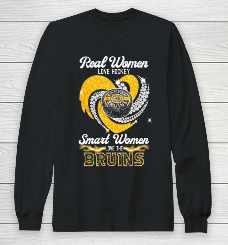 Real Women Love Hockey Smart Women Love The Boston Bruins Heart Diamond 2023 Long Sleeve T-Shirt