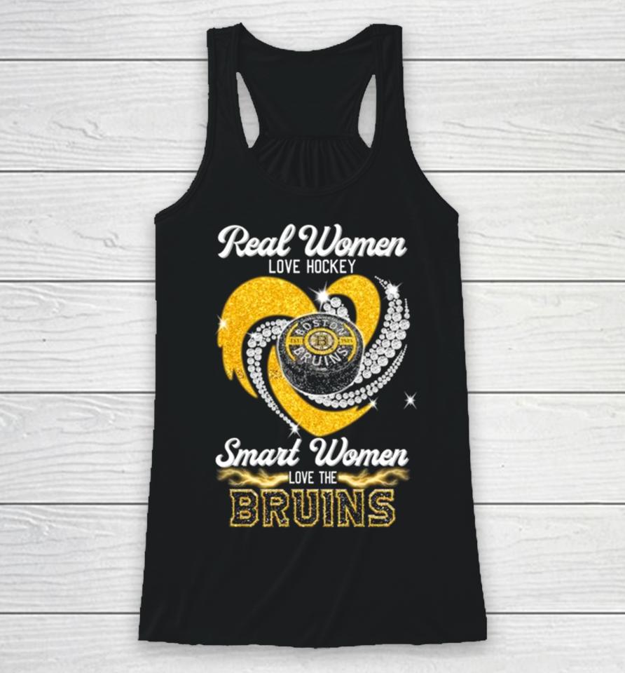 Real Women Love Hockey Smart Women Love The Boston Bruins Heart Diamond 2023 Racerback Tank