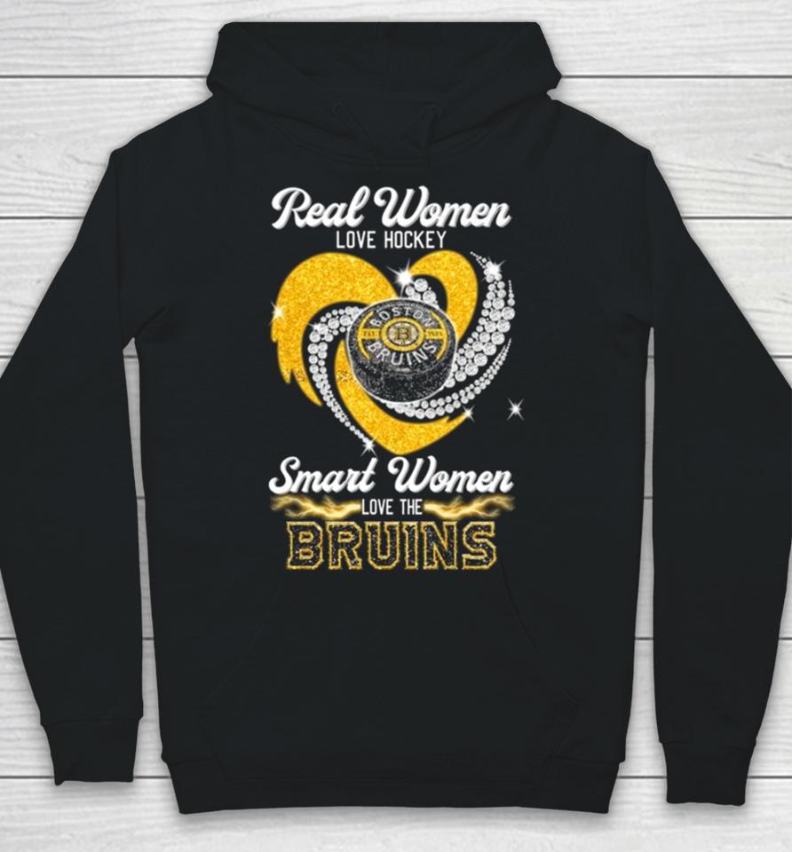 Real Women Love Hockey Smart Women Love The Boston Bruins Heart Diamond 2023 Hoodie