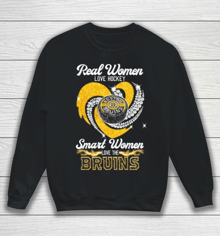Real Women Love Hockey Smart Women Love The Boston Bruins Heart Diamond 2023 Sweatshirt