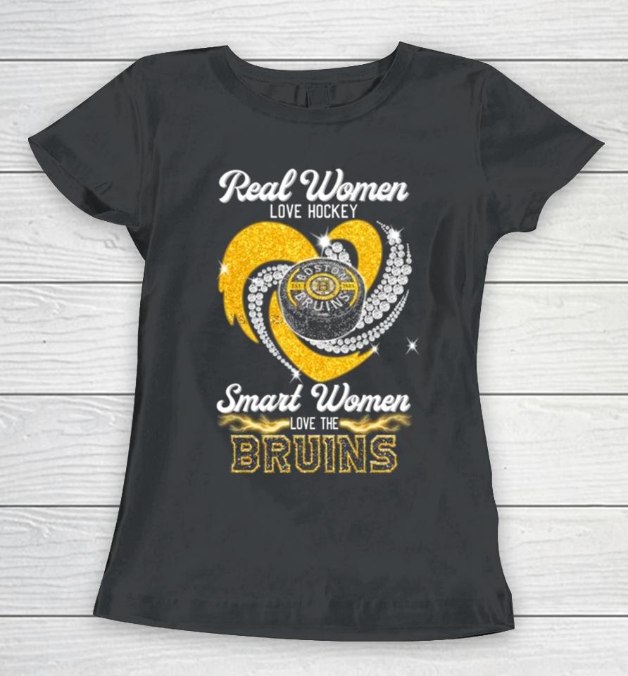 Real Women Love Hockey Smart Women Love The Boston Bruins Heart Diamond 2023 Women T-Shirt