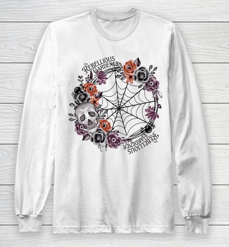 Rebellious Gardener Happy Halloween Skull Flower Design Long Sleeve T-Shirt