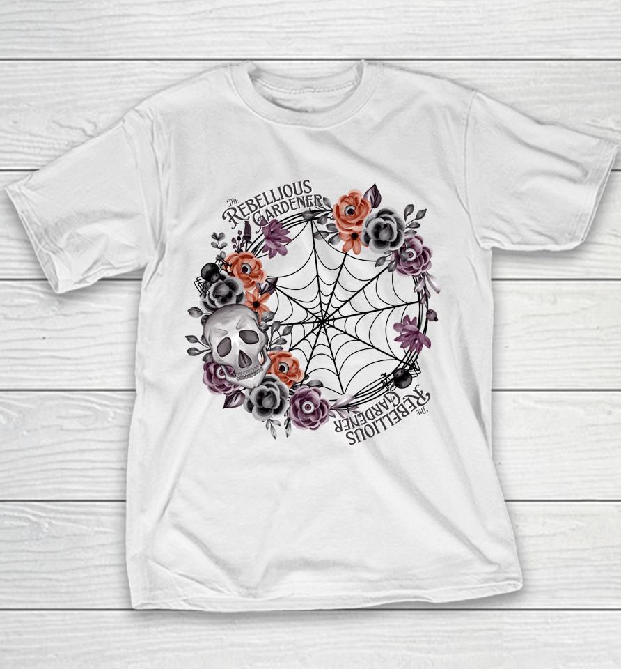Rebellious Gardener Happy Halloween Skull Flower Design Youth T-Shirt