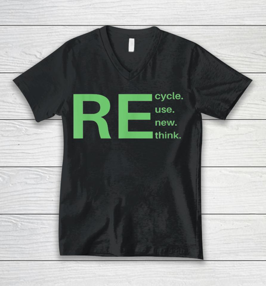 Recycle Reuse Renew Rethink Earth Day 2023 Unisex V-Neck T-Shirt