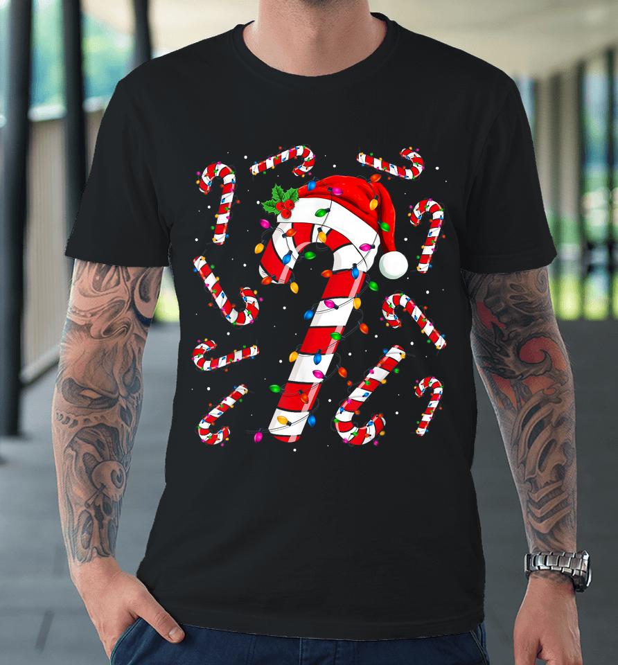 Red And White Candy Cane Santa Christmas Funny Xmas Lights Premium T-Shirt