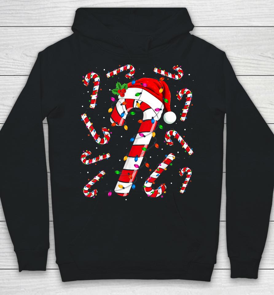 Red And White Candy Cane Santa Christmas Funny Xmas Lights Hoodie