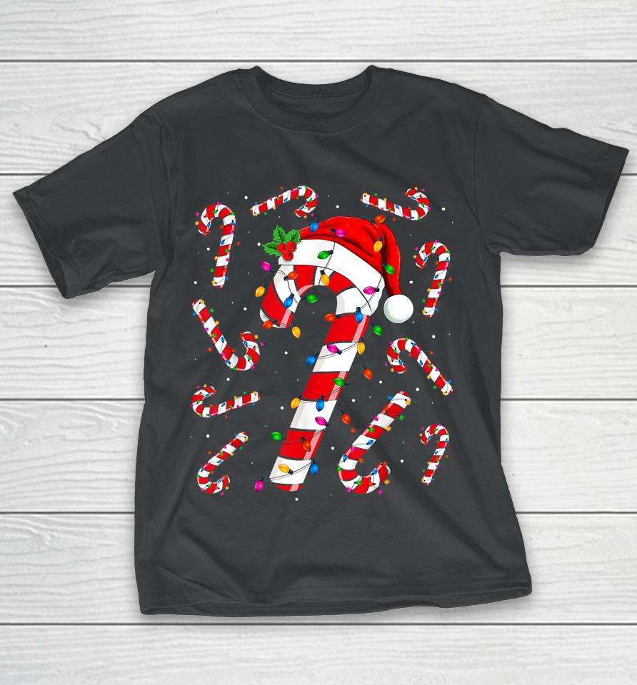 Red And White Candy Cane Santa Christmas Funny Xmas Lights T-Shirt