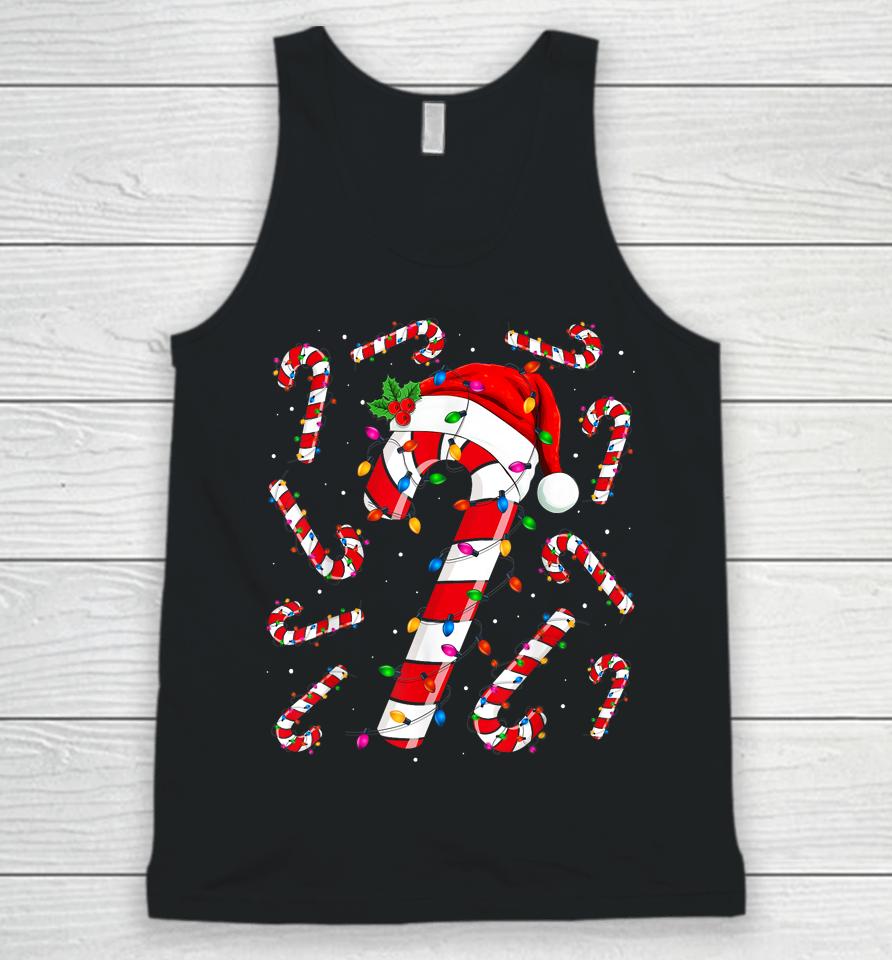 Red And White Candy Cane Santa Christmas Funny Xmas Lights Unisex Tank Top