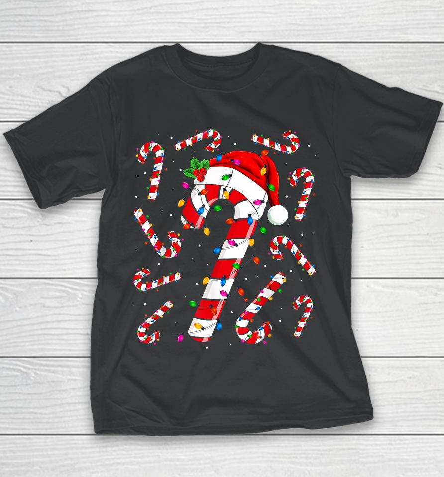 Red And White Candy Cane Santa Christmas Funny Xmas Lights Youth T-Shirt