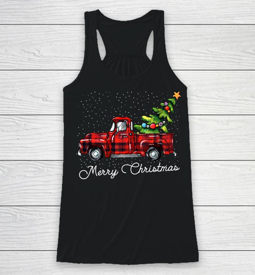 Red Buffalo Plaid Pickup Truck With Tree Merry Christmas Racerback Tank