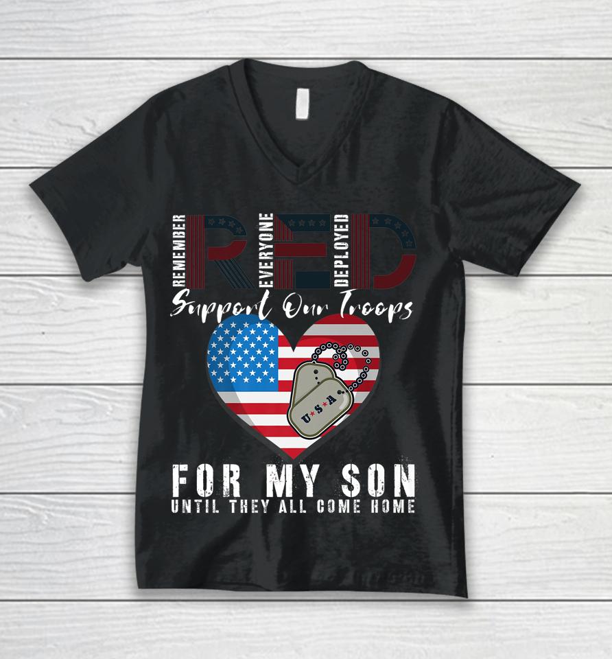Red Friday Military I Wear Red For My Son Remember Everyone Unisex V-Neck T-Shirt