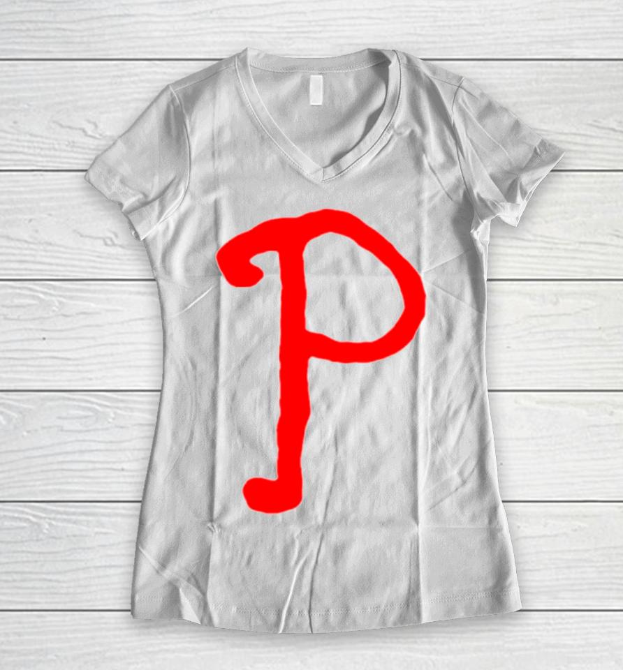 Red October Phillies P Logo Women V-Neck T-Shirt