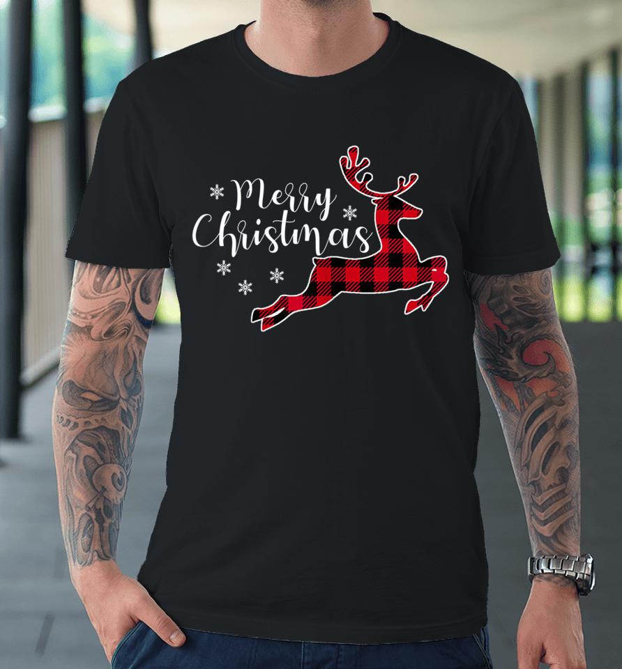 Red Plaid Merry Christmas Letter Reindeer Snowflake Buffalo Premium T-Shirt