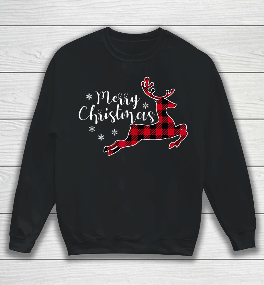 Red Plaid Merry Christmas Letter Reindeer Snowflake Buffalo Sweatshirt