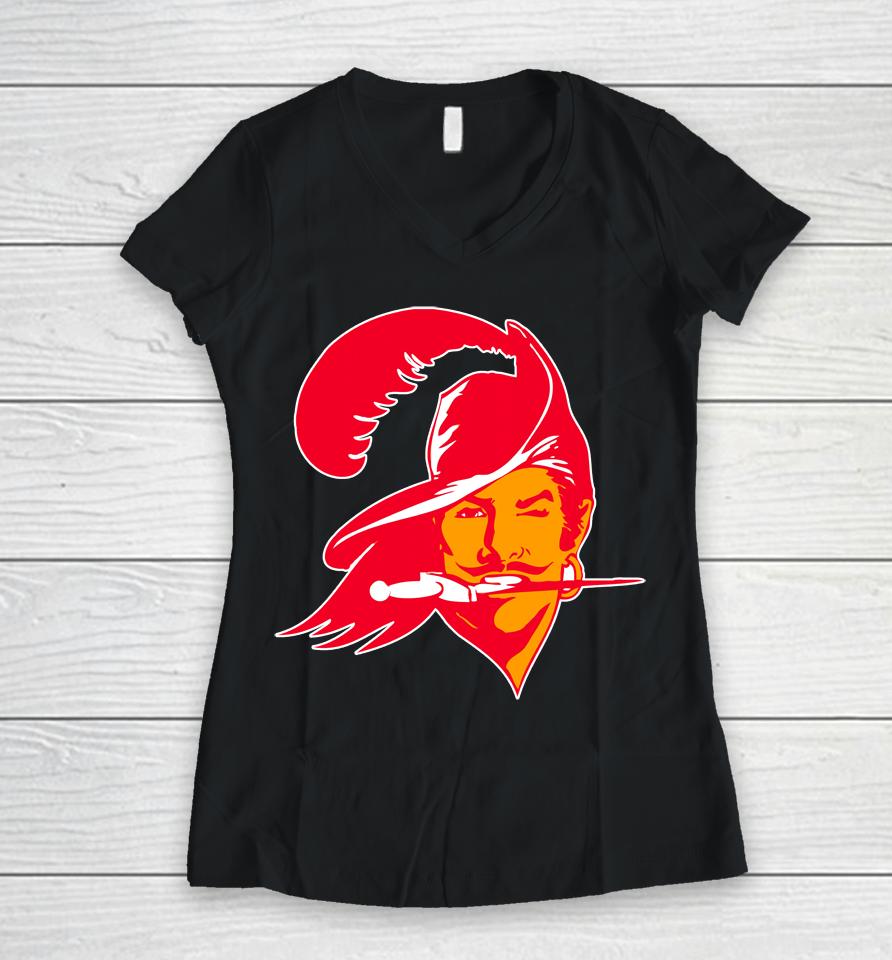Red Tampa Bay Buccaneers Fashion Logo Tri-Blend Women V-Neck T-Shirt
