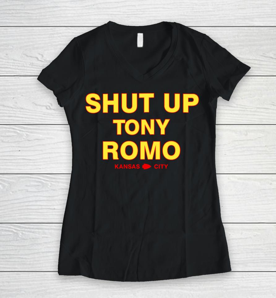 Red Tribe Cinema Shut Up Tony Romo Kansas City Women V-Neck T-Shirt