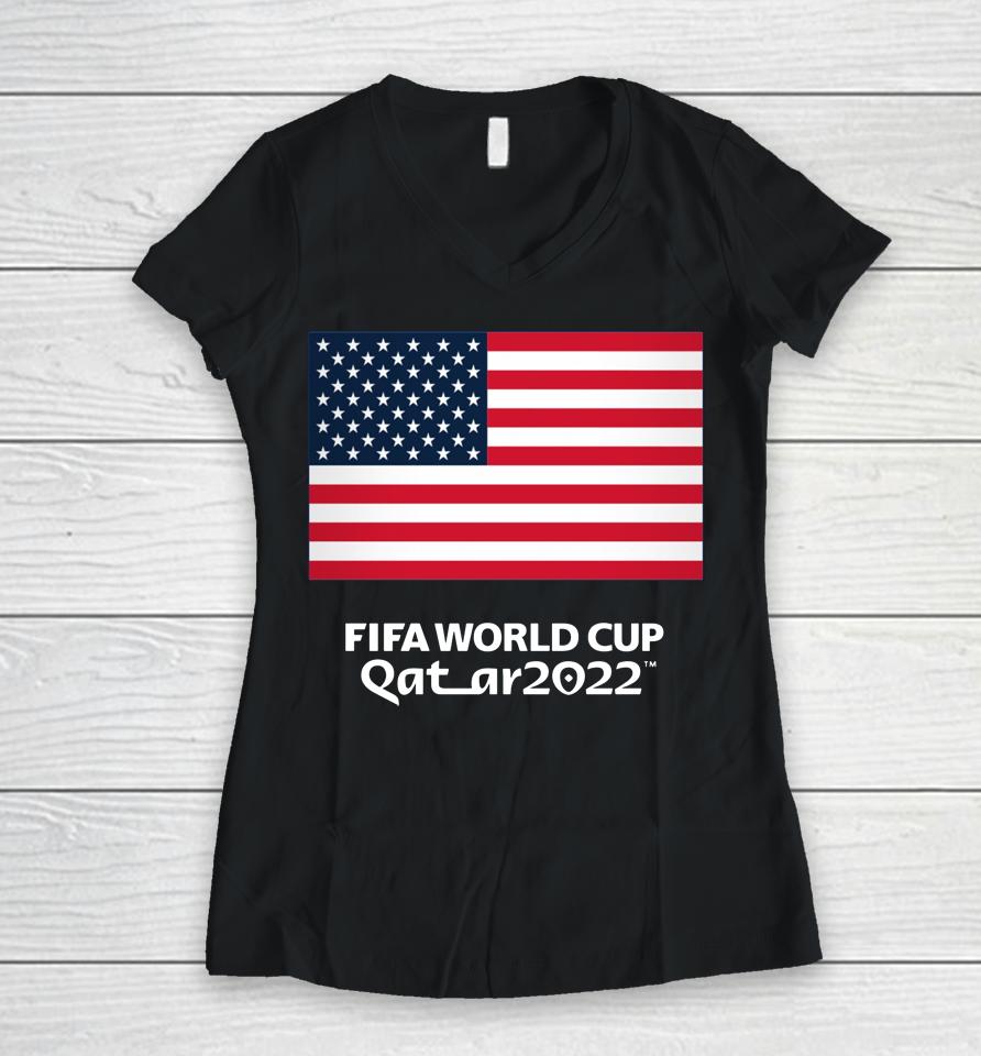 Red Us Soccer Fifa World Cup Qatar 2022 Women V-Neck T-Shirt