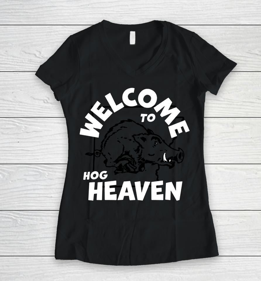 Red Welcome To Hog Heaven Vintage Arkansas Women V-Neck T-Shirt