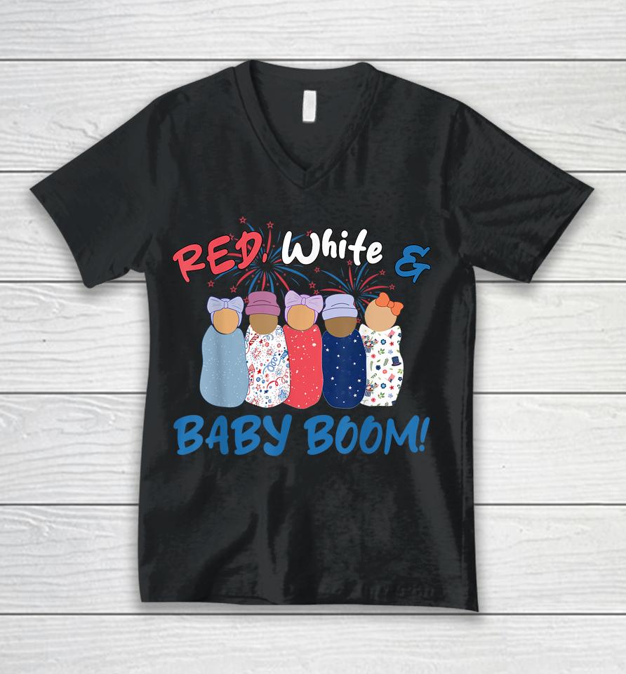 Red White And Baby Boom Happy 4Th Of July Nicu Nurse Unisex V-Neck T-Shirt