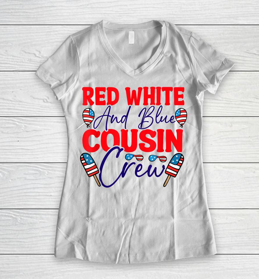 Red White And Blue Cousin Crew Women V-Neck T-Shirt