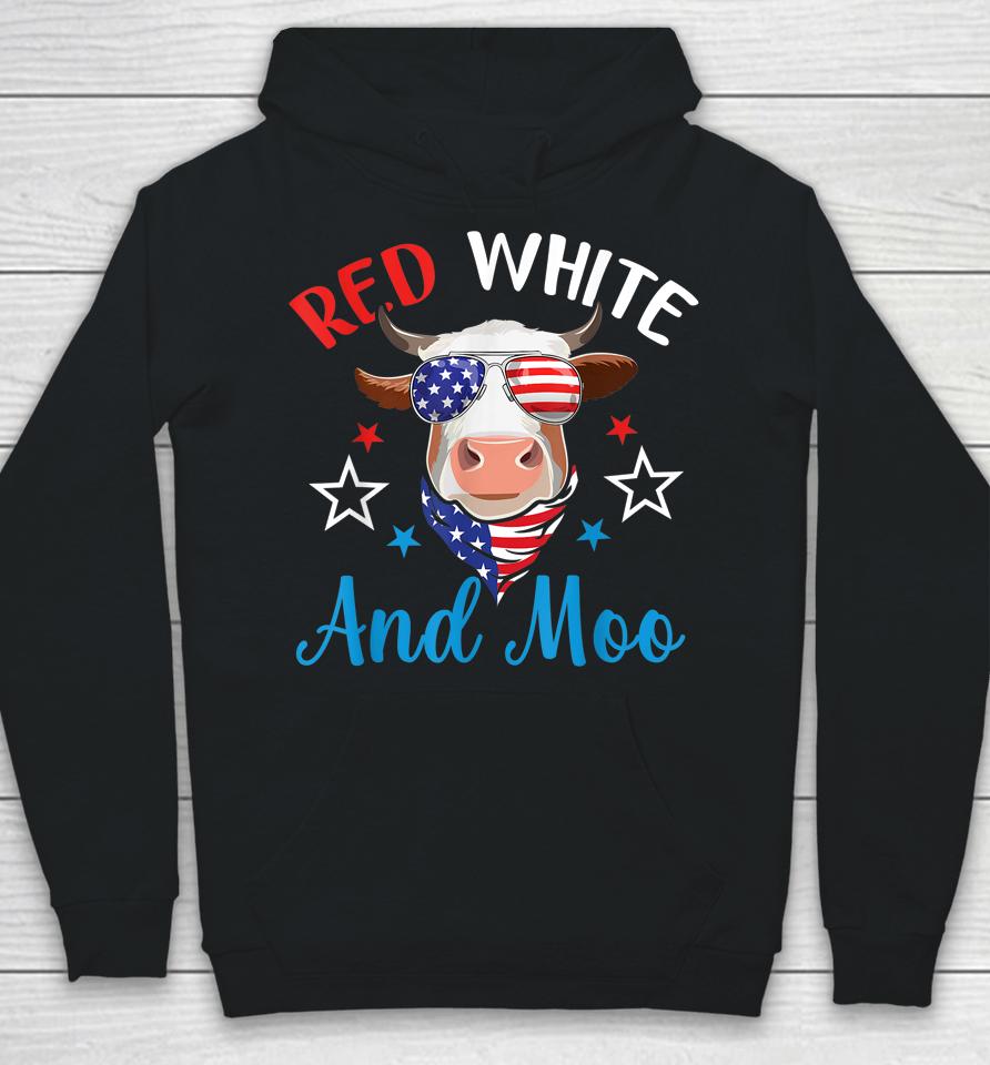 Red White And Moo 4Th Of July Cow Usa Flag Farmer Patriotic Hoodie