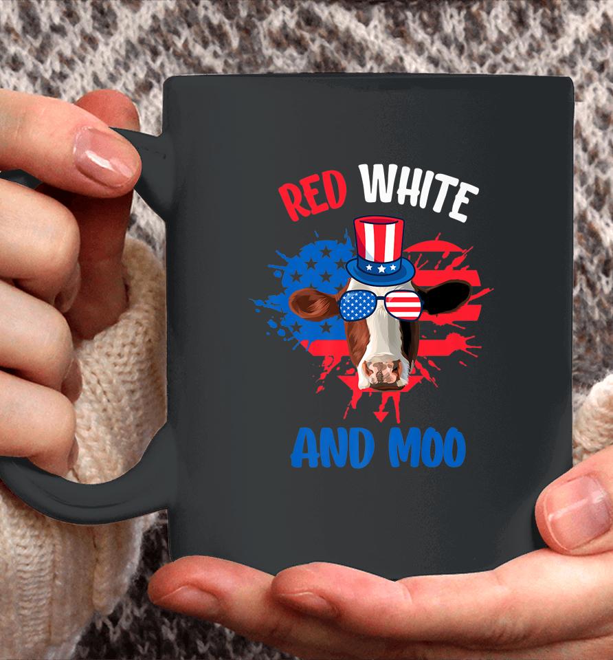 Red White And Moo Patriotic Cow Farmer 4Th Of July Coffee Mug