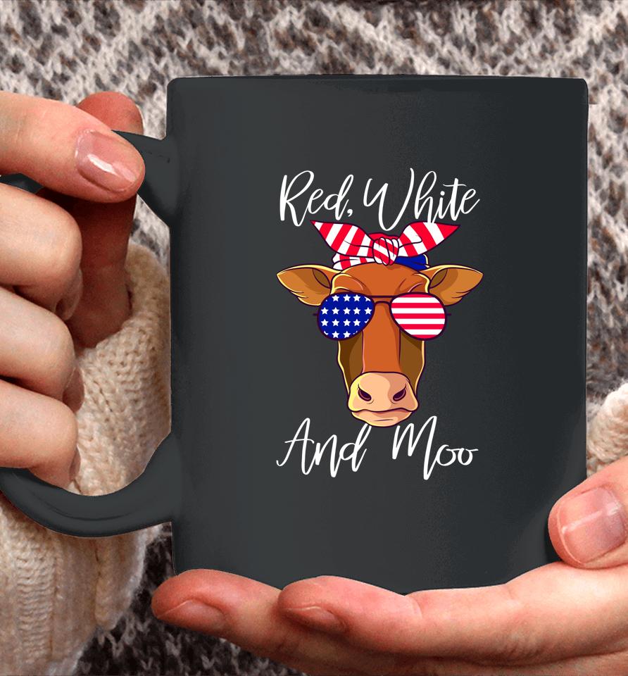 Red White And Moo Patriotic Cow Usa Flag Funny 4Th Of July Coffee Mug