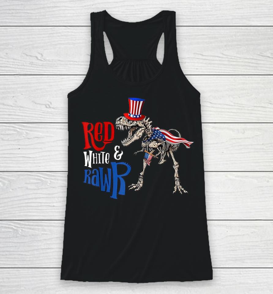 Red White And Rawr Usa Patriotic 4Th Of July Dinosaur Racerback Tank