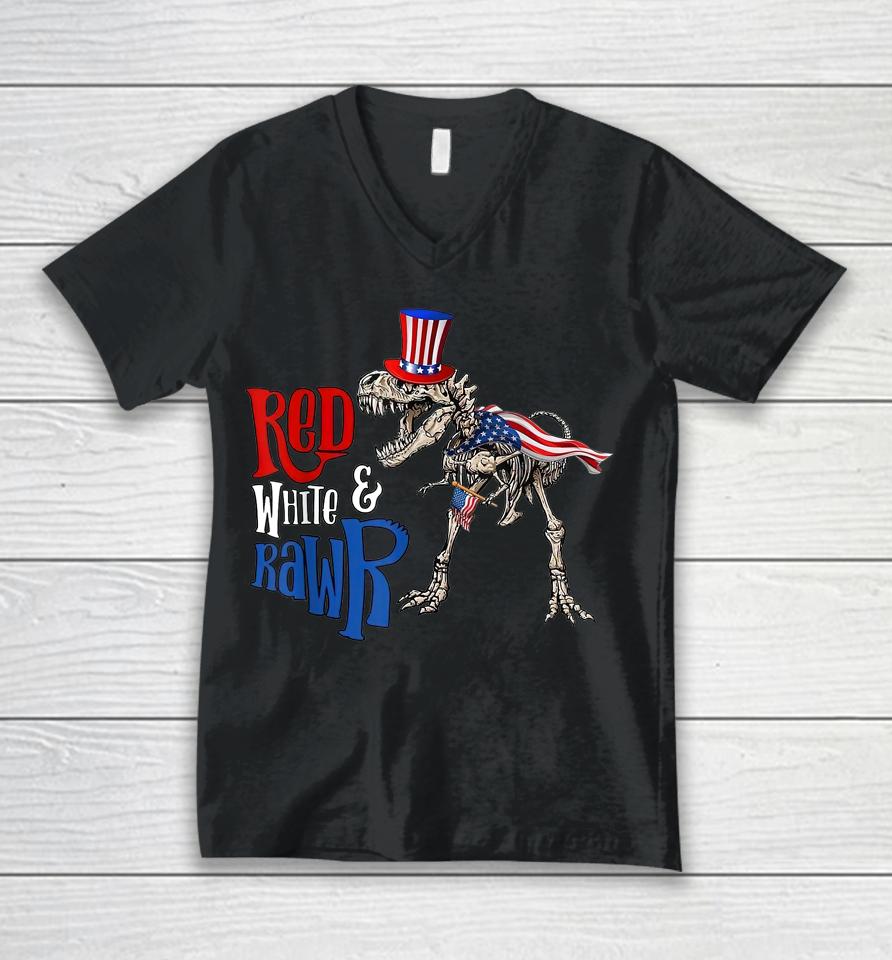 Red White And Rawr Usa Patriotic 4Th Of July Dinosaur Unisex V-Neck T-Shirt