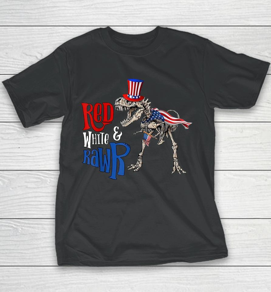 Red White And Rawr Usa Patriotic 4Th Of July Dinosaur Youth T-Shirt