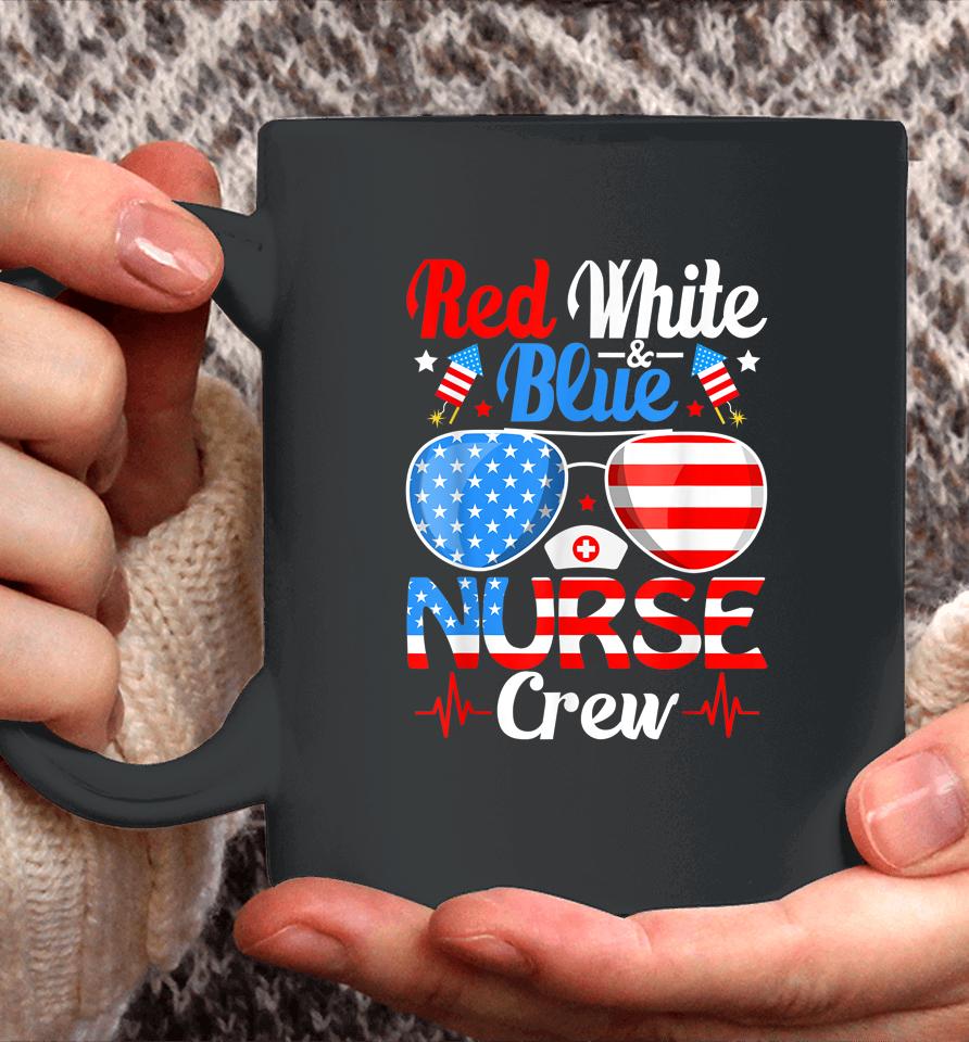 Red White Blue Nurse Crew Sunglasses 4Th Of July Coffee Mug