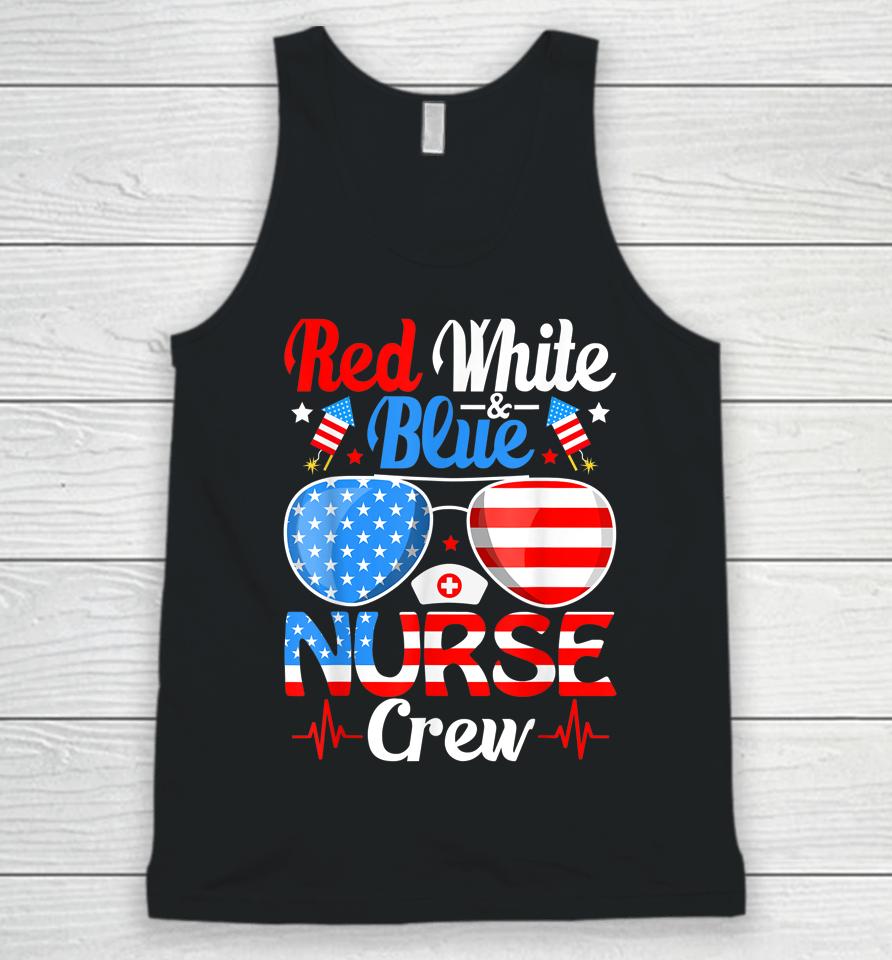 Red White Blue Nurse Crew Sunglasses 4Th Of July Unisex Tank Top