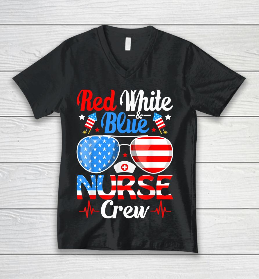 Red White Blue Nurse Crew Sunglasses 4Th Of July Unisex V-Neck T-Shirt